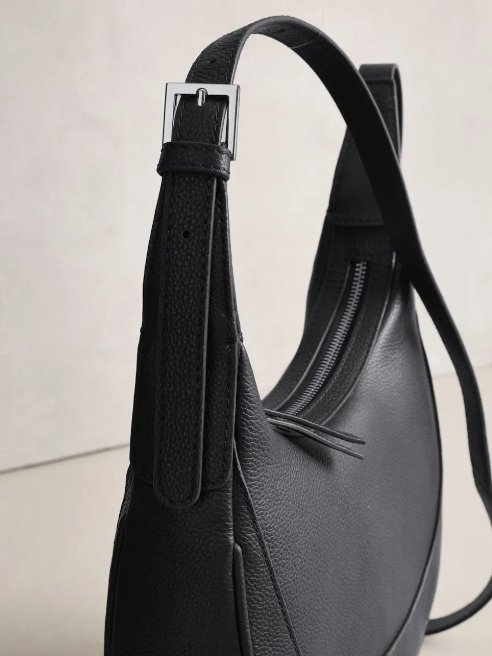 Black Leather Scoop Cross-Body Bag