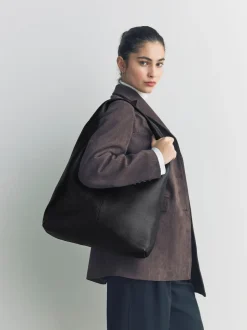 Black Leather Slouchy Shoulder Bag