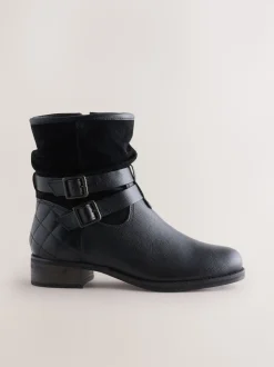 Black Leather Standard/Wide Fit Leather Slouch Ankle Boots
