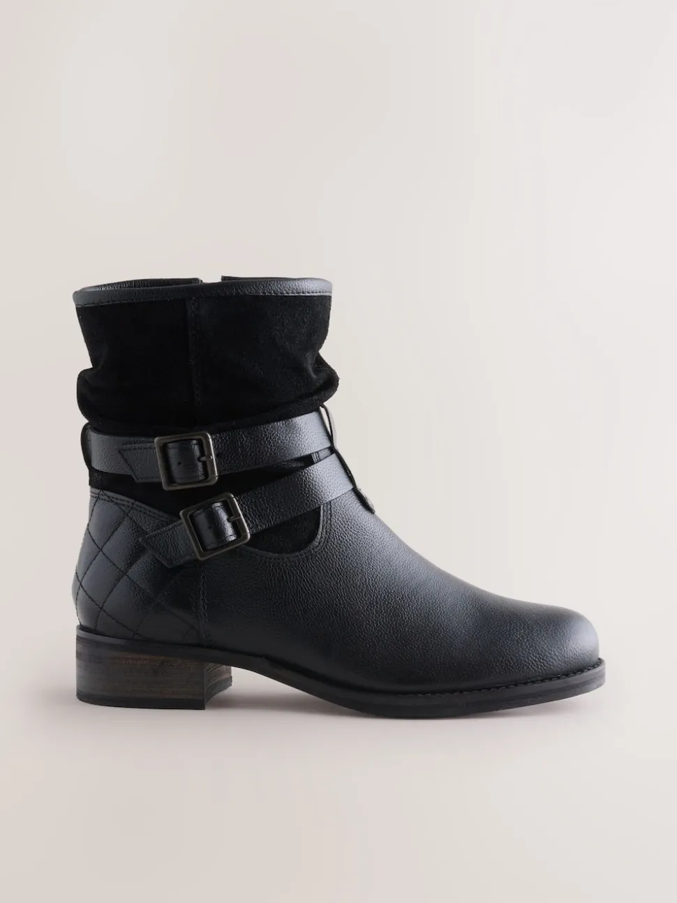 Black Leather Standard/Wide Fit Leather Slouch Ankle Boots