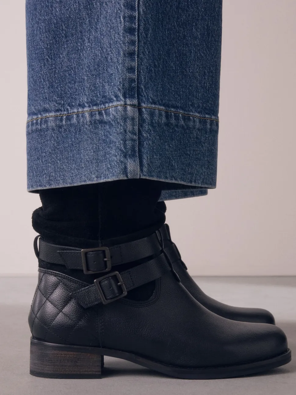 Black Leather Standard/Wide Fit Leather Slouch Ankle Boots