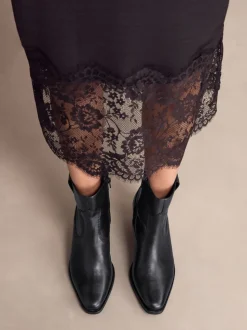 Black Leather Standard/Wide Fit Cowboy Block Heel Ankle Boots