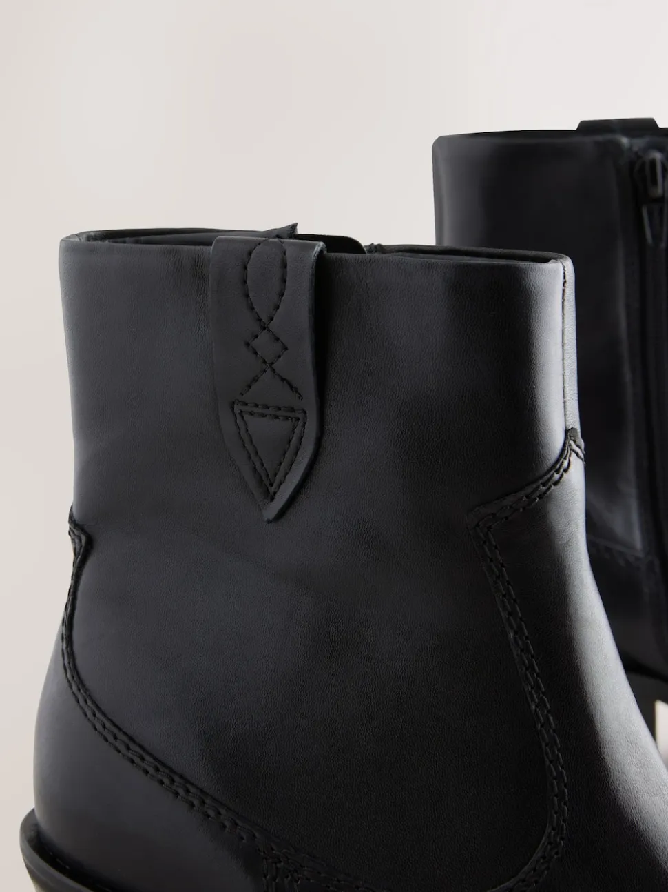 Black Leather Standard/Wide Fit Cowboy Block Heel Ankle Boots