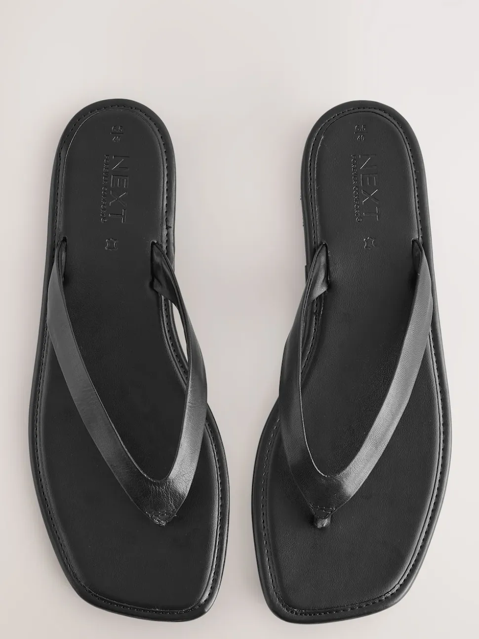 Black Leather Standard/Wide Fit Square Toe Thong Sandals