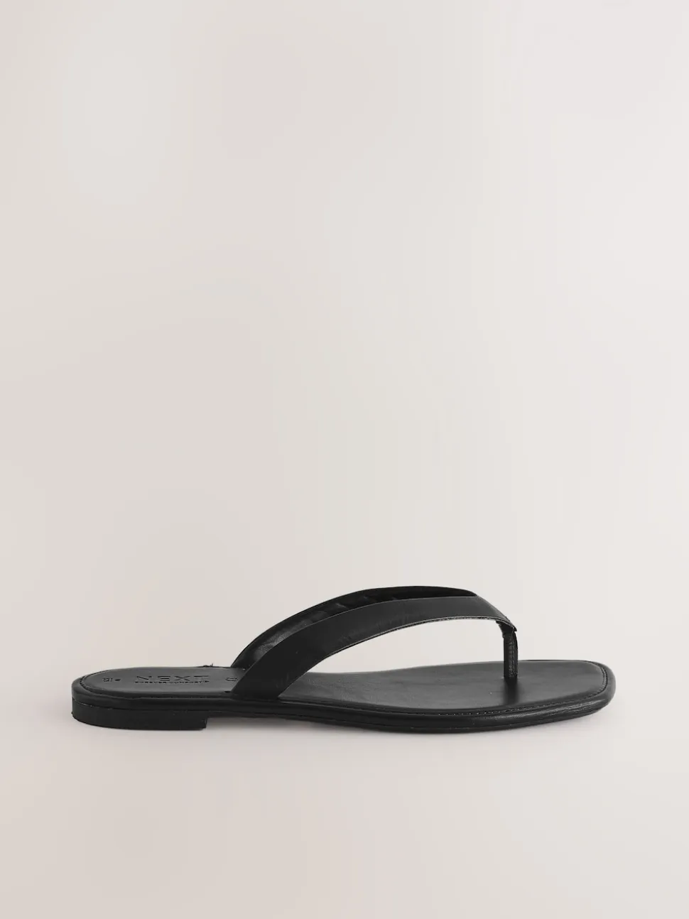Black Leather Standard/Wide Fit Square Toe Thong Sandals
