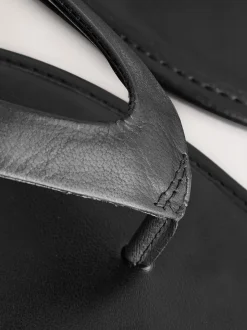 Black Leather Standard/Wide Fit Square Toe Thong Sandals