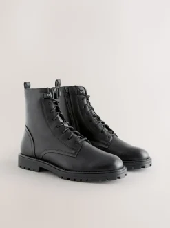 Black Leather Standard/Wide Fit Forever Comfort® Square Toe Lace-Up Boots