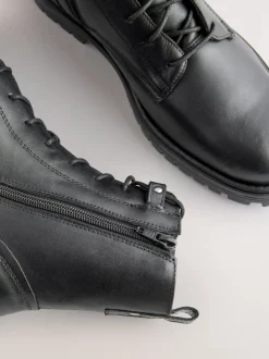 Black Leather Standard/Wide Fit Forever Comfort® Square Toe Lace-Up Boots