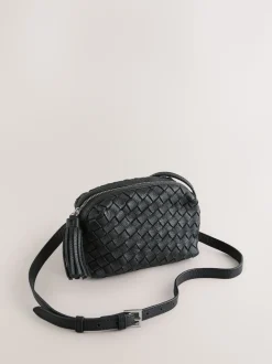 Black Leather Weave Camera Bag