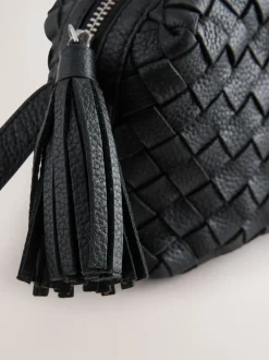Black Leather Weave Camera Bag