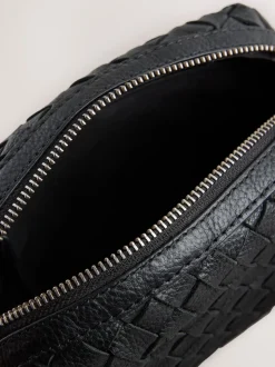 Black Leather Weave Camera Bag