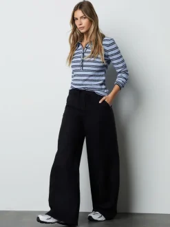 Black Linen Blend Wide Leg Trousers