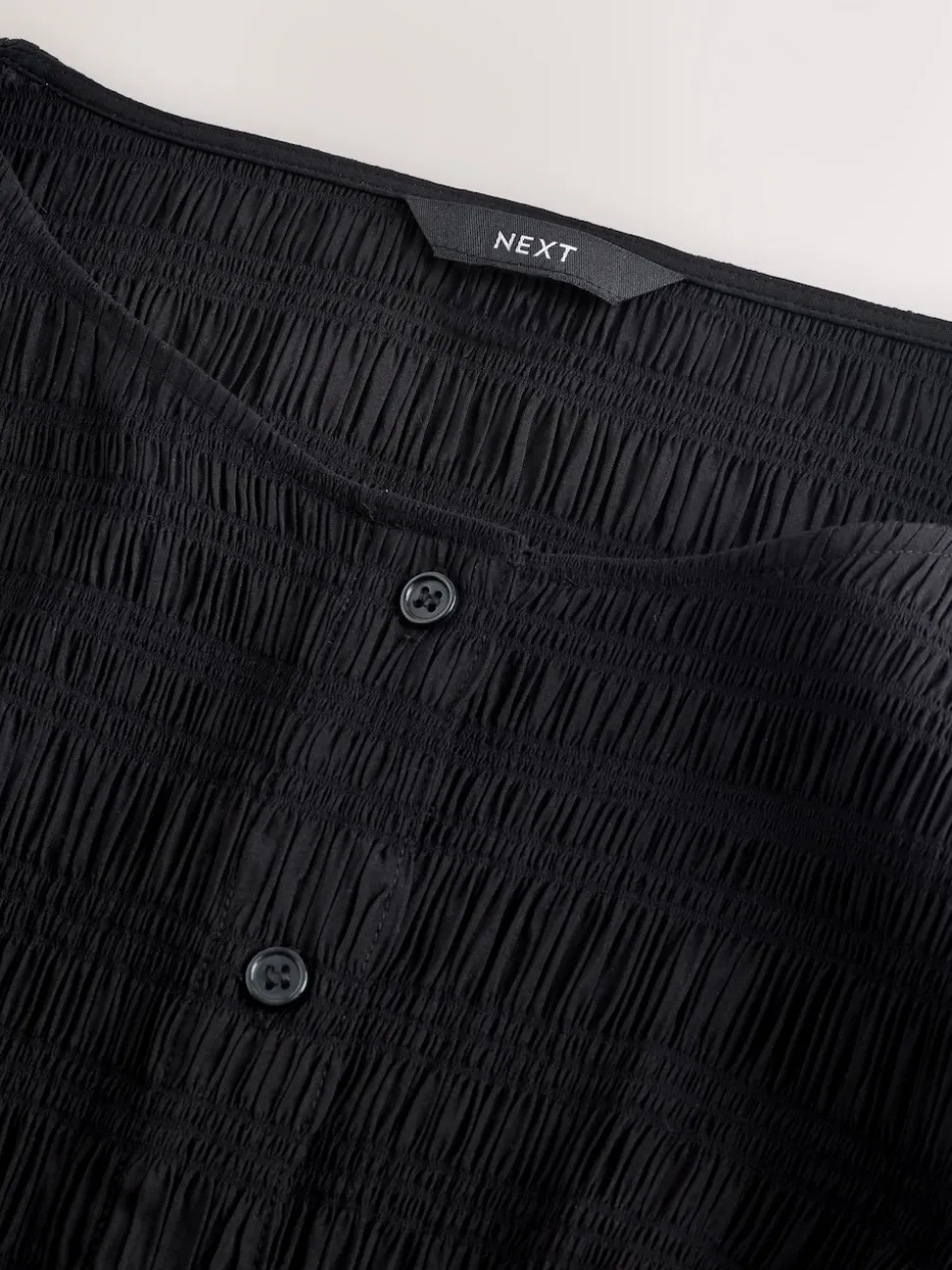 Black Long Sleeve Boatneck Textured Button-Front Blouse