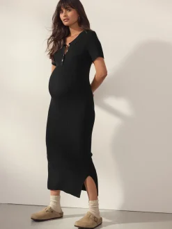 Black Maternity Collared Dress