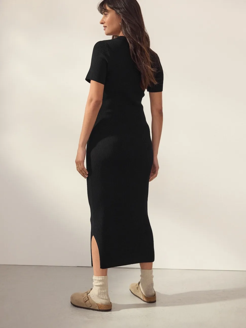 Black Maternity Collared Dress