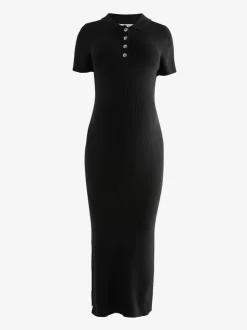 Black Maternity Collared Dress