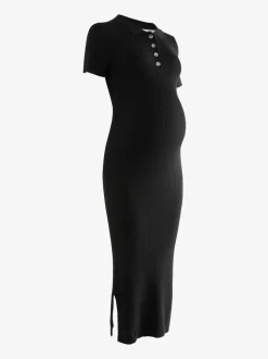 Black Maternity Collared Dress
