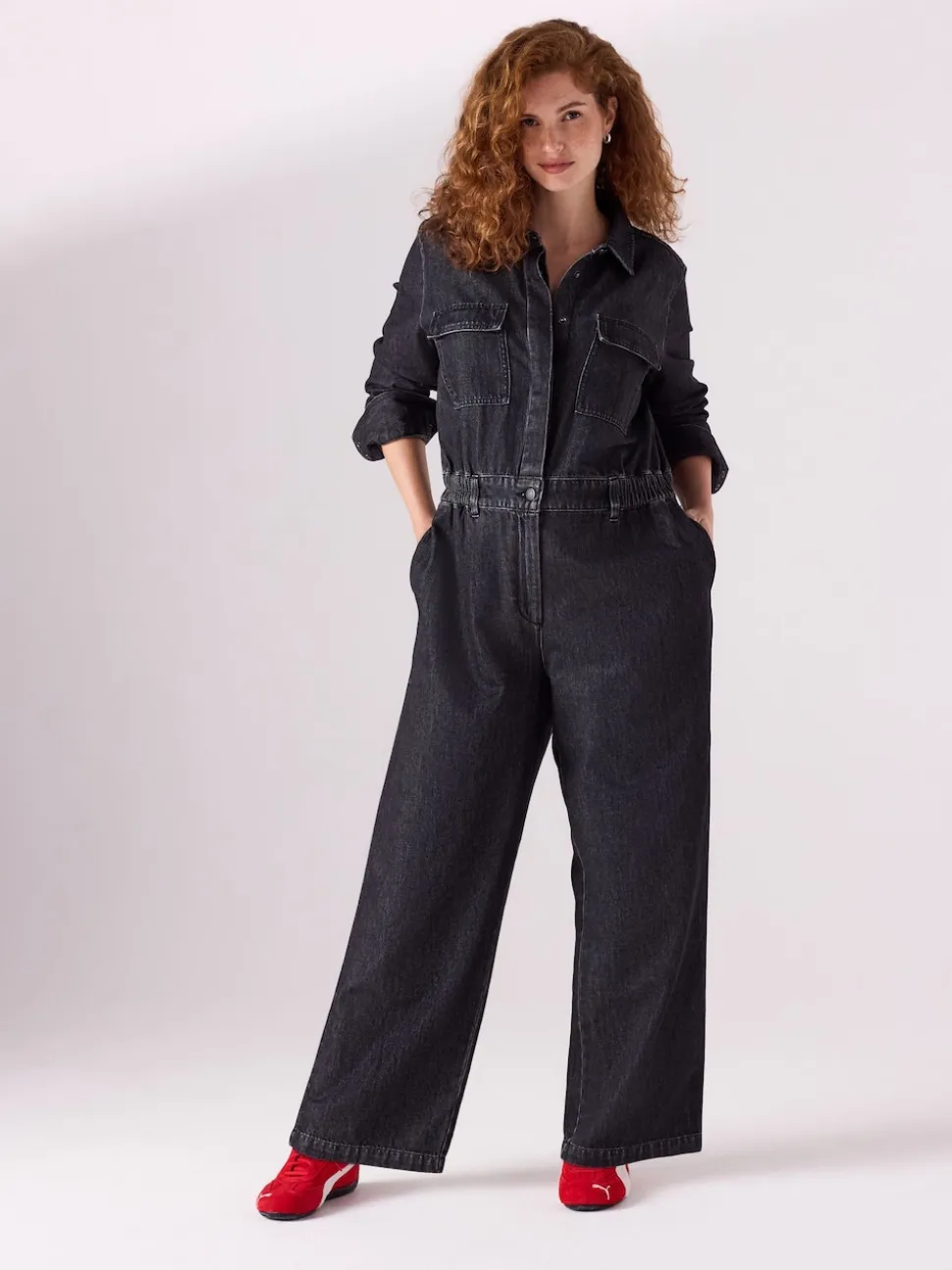Black Maternity Denim Boilersuit