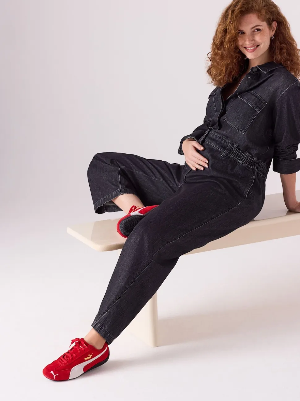 Black Maternity Denim Boilersuit