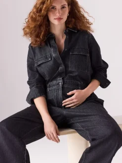 Black Maternity Denim Boilersuit