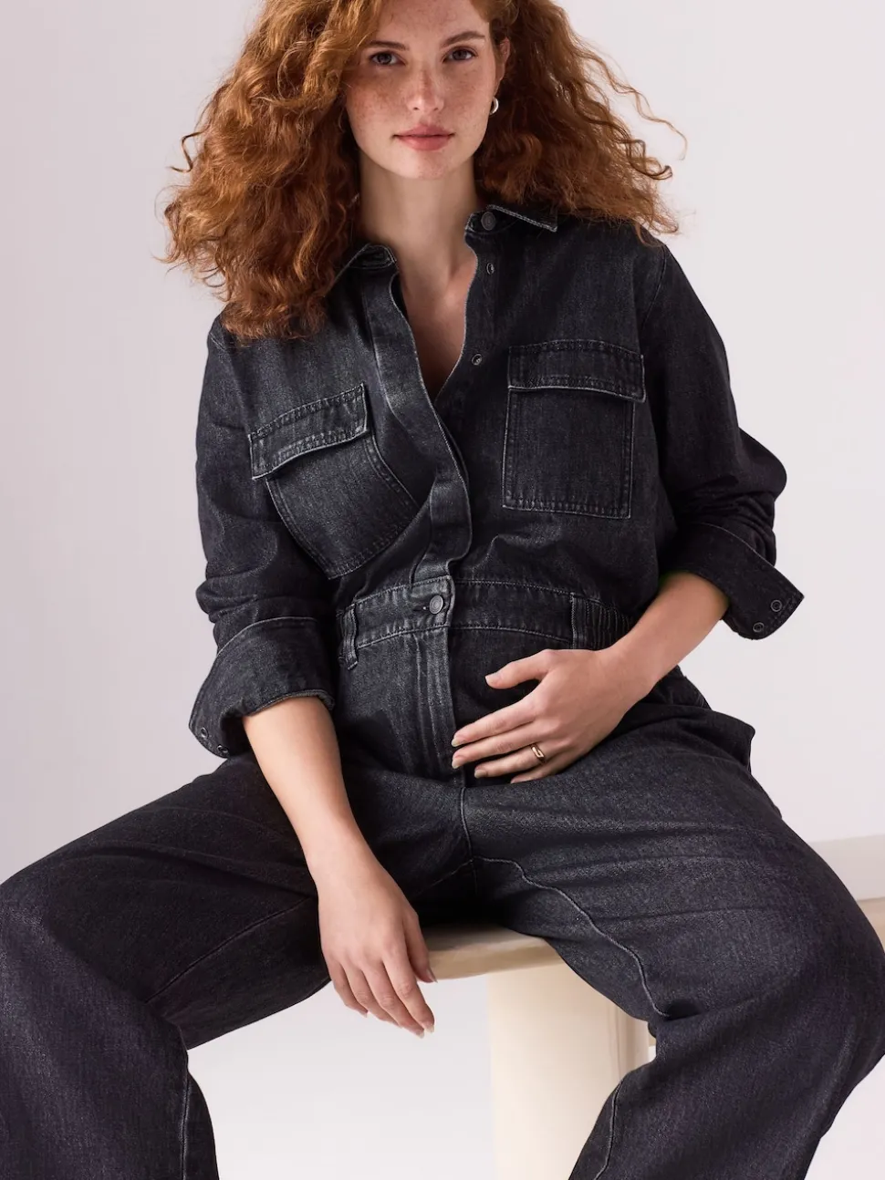 Black Maternity Denim Boilersuit