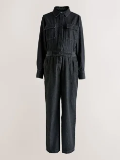 Black Maternity Denim Boilersuit