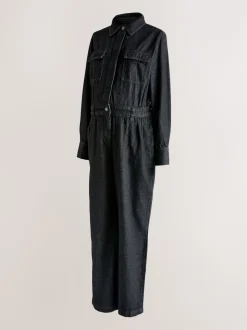 Black Maternity Denim Boilersuit