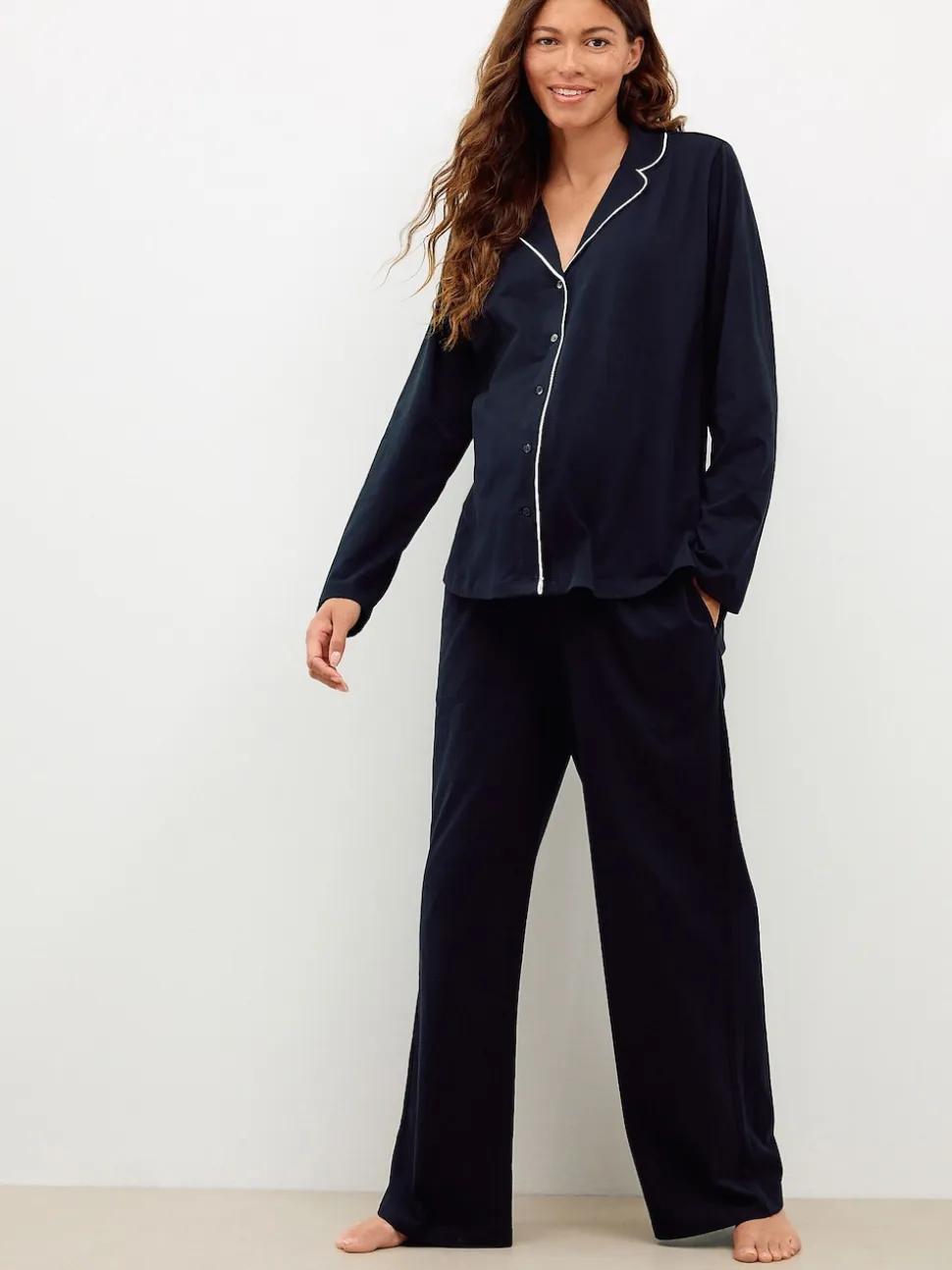 Black Maternity Jersey Button Through Pyjamas