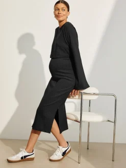 Black Maternity Long Sleeve Nursing Shelf Dress