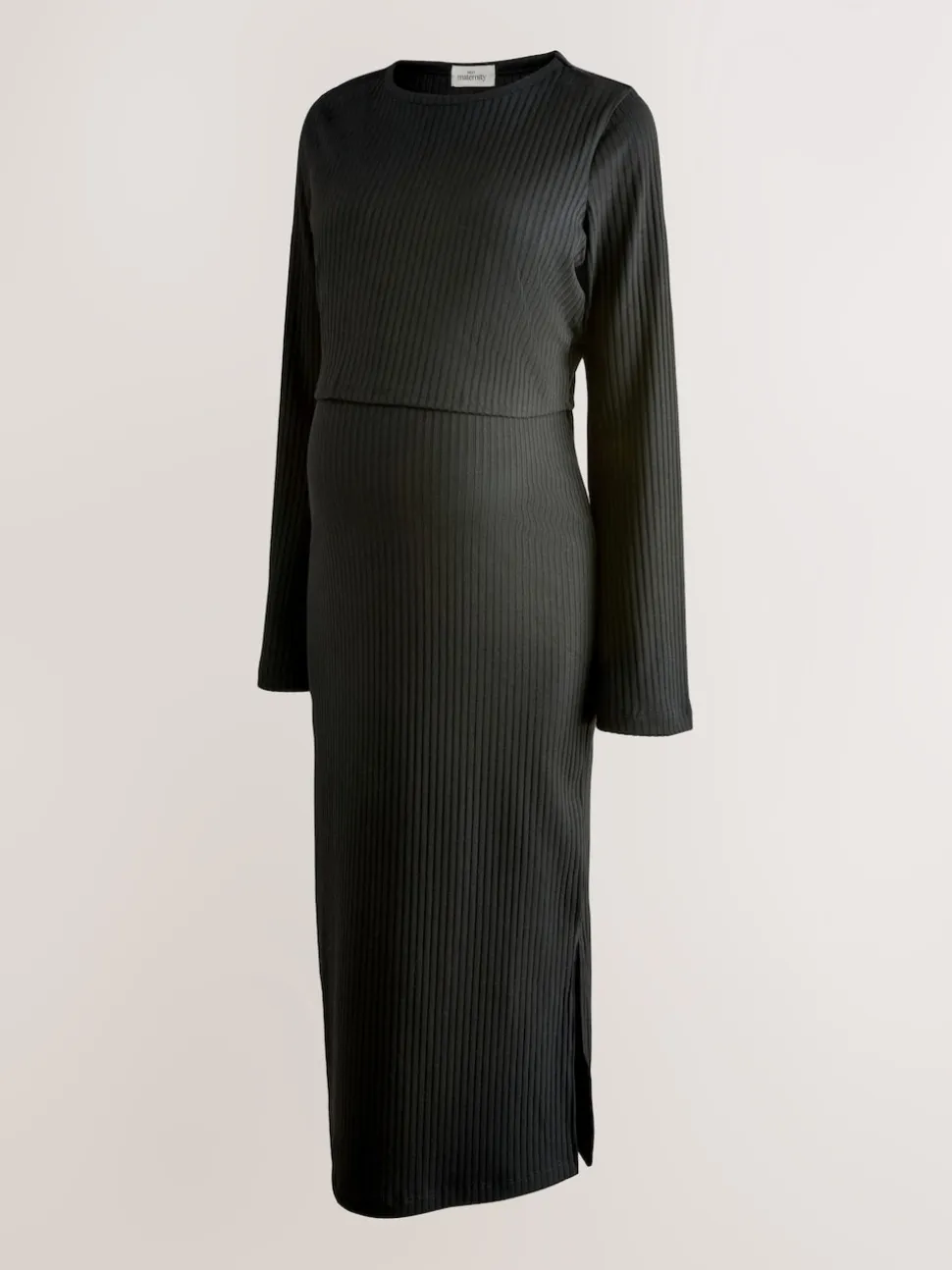 Black Maternity Long Sleeve Nursing Shelf Dress