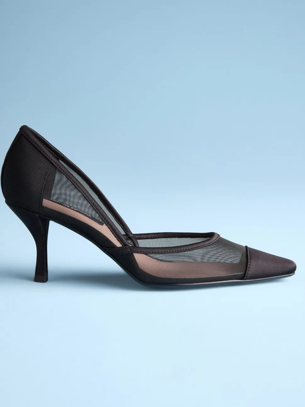 Black Mesh Tabitha Simmons x Next Mary Grace Leather Chisel Toe Court Heels