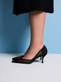 Black Mesh Tabitha Simmons x Next Mary Grace Leather Chisel Toe Court Heels