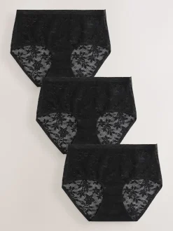 Black Midi All-Over Lace No VPL Knickers 3 Pack