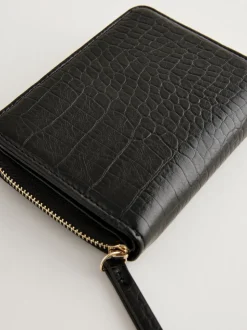 Black Midi Zip Around Purse