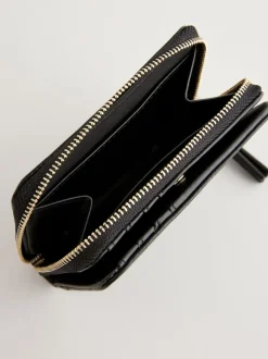 Black Midi Zip Around Purse