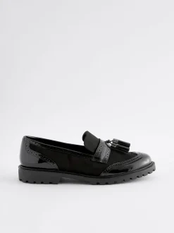 Black Mix Standard/Wide Fit Tassel Detail Cleated Chunky Loafer Shoes