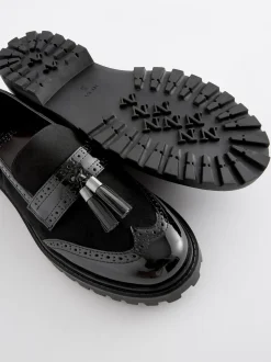 Black Mix Standard/Wide Fit Tassel Detail Cleated Chunky Loafer Shoes