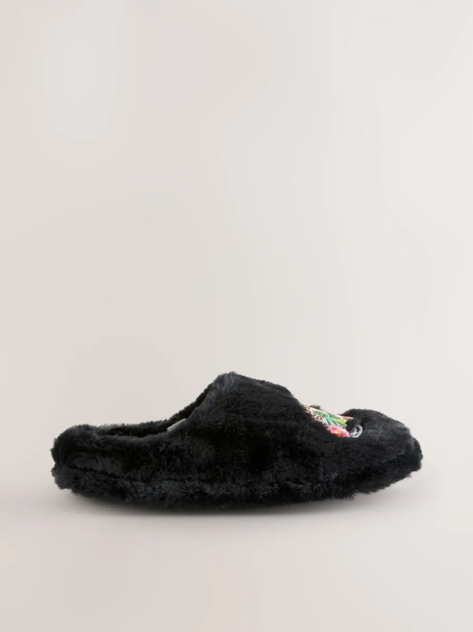Black Mule Faux Fur Lepord Slippers