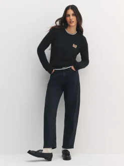 Black Music Cassette Long Sleeve Crew Neck Jumper With Wool