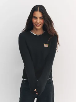 Black Music Cassette Long Sleeve Crew Neck Jumper With Wool