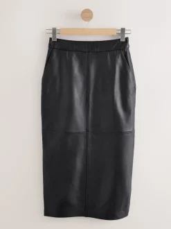Black N. Premium Real Leather Pencil Skirt