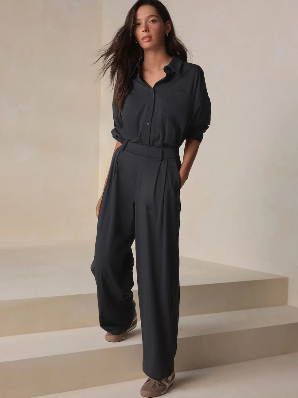 Black N. Premium Wide Leg Tailored Jersey Trousers