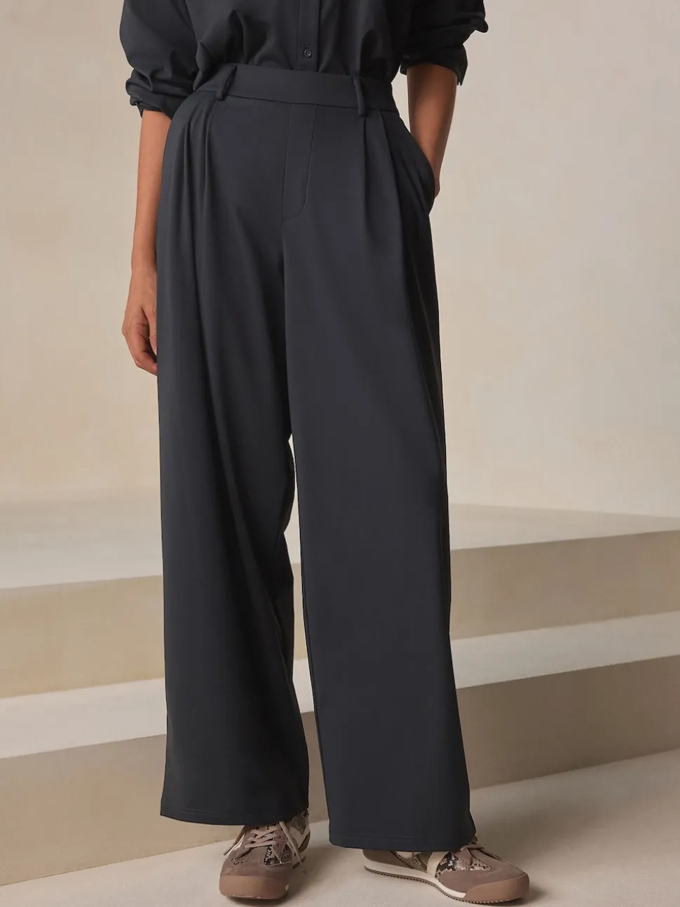Black N. Premium Wide Leg Tailored Jersey Trousers