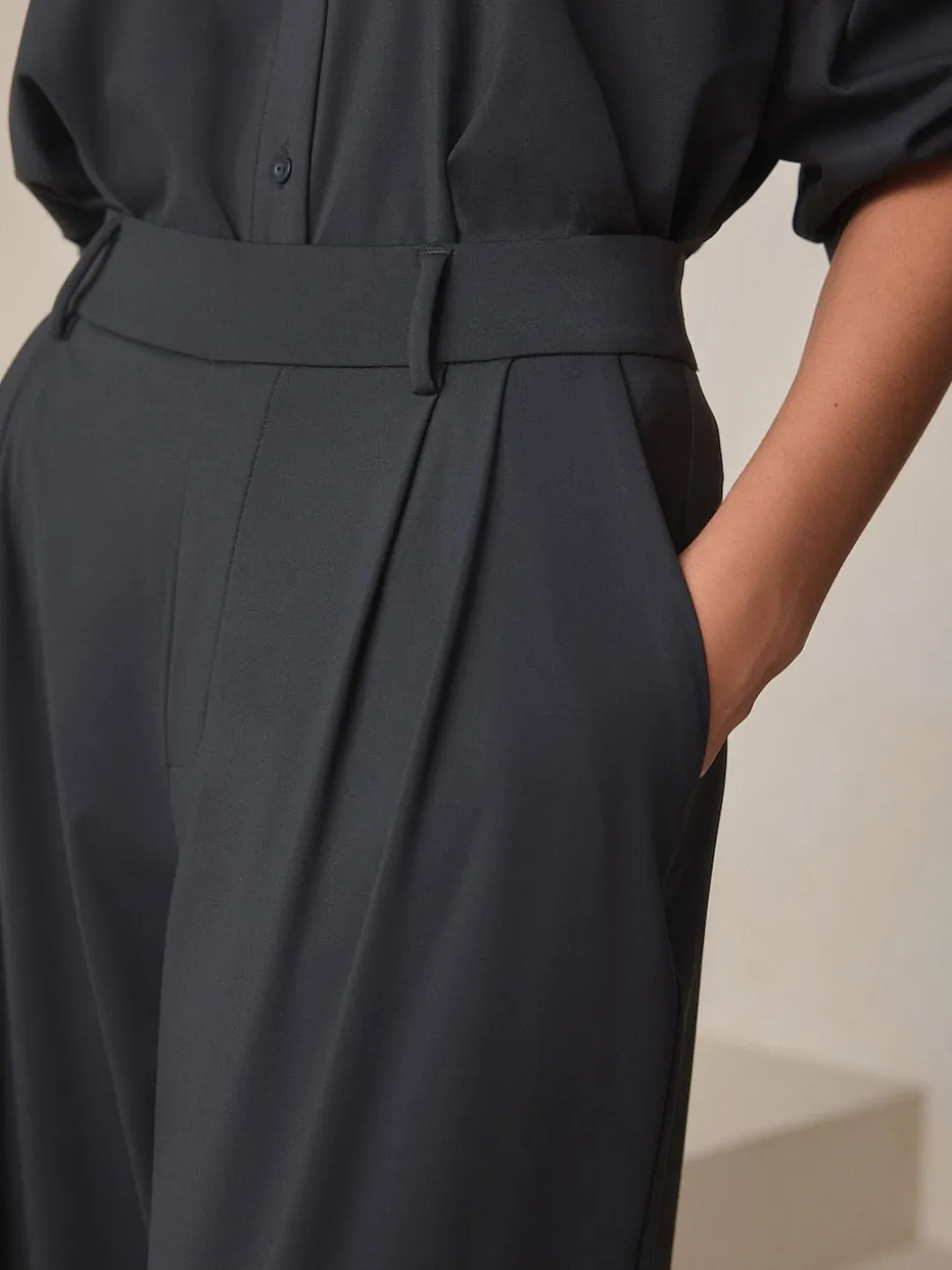 Black N. Premium Wide Leg Tailored Jersey Trousers