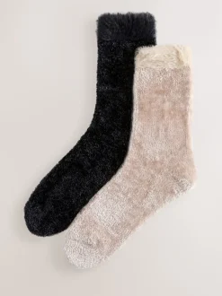 Black/ Neutral Velvet Cosy Socks 2 Pack