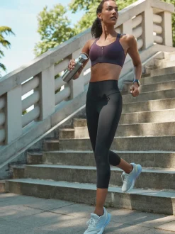 Black Next Active Sports Tummy Control High Waisted Dry Tech Mid Length Sculpting Leggings