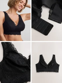 Black Non Pad Non Wire Total Support Lace Bra