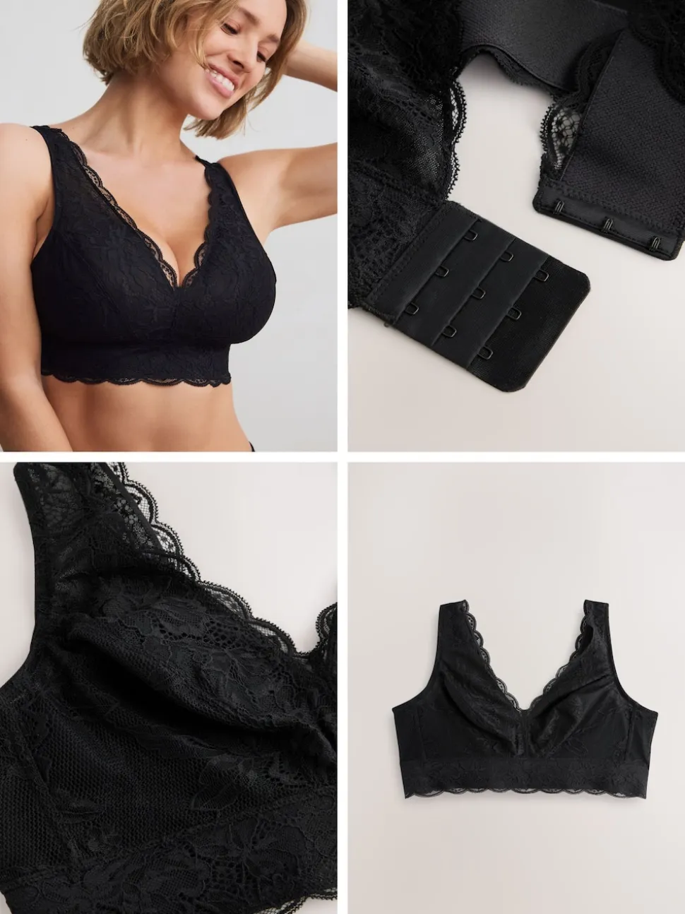 Black Non Pad Non Wire Total Support Lace Bra