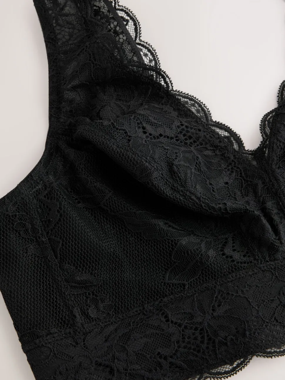 Black Non Pad Non Wire Total Support Lace Bra