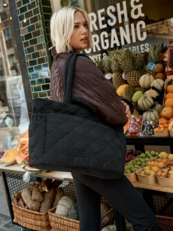Black Nylon Quilted Shoulder Bag